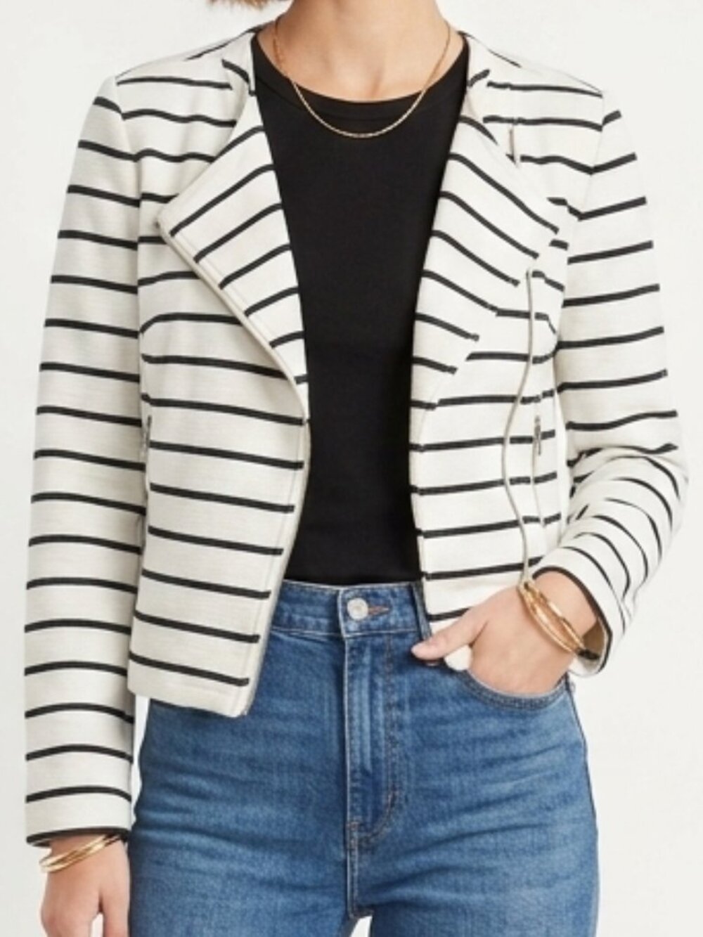 NWT Bagatelle Asymmetrical Striped Cropped Knit Jacket PM
